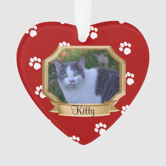 Red Paw Prints Pet Foto Ornament (voorkant)