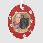 Red Paw Prints Pet Foto Ornament (voorkant)