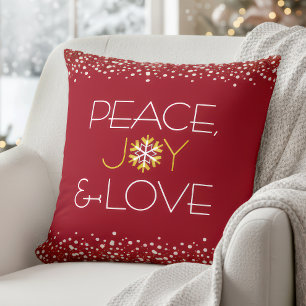 Red Peace Joy Love Holiday Snowflake Bold Modern Kussen