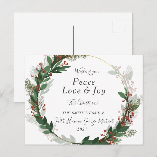 Red Peace Love Joy Family Merry Kerstmis Briefkaar Briefkaart (Voorkant / Achterkant)