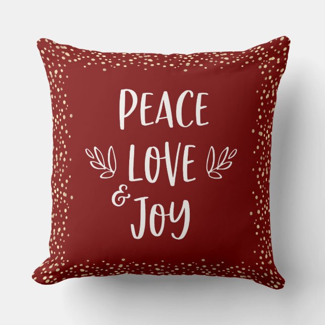 Red Peace Love Joy Script Gold Foil Stippen Modern Kussen (Voorkant)