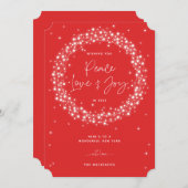 Red Peace Love+Joy Sparking Lights Feestdagenkaart (Voorkant / Achterkant)