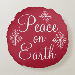 Red Peace on Earth Pillow Rond Kussen