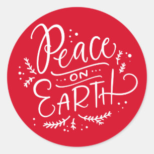 Red Peace on Earth Typography Holiday Ronde Sticker