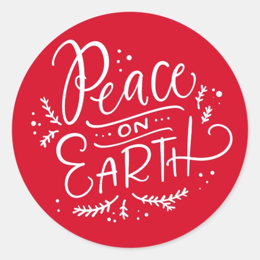 Red Peace on Earth Typography Holiday Ronde Sticker (Voorkant)