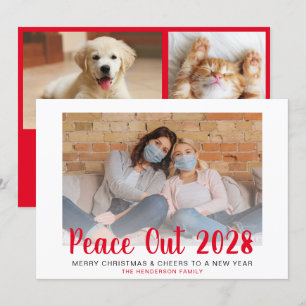 Red Peace Out-kerstfoto's nieuwjaar Feestdagenkaart