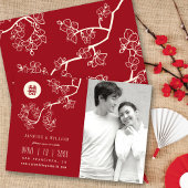 Red Peach bloesems Chinese Double Happiness Foto Save The Date