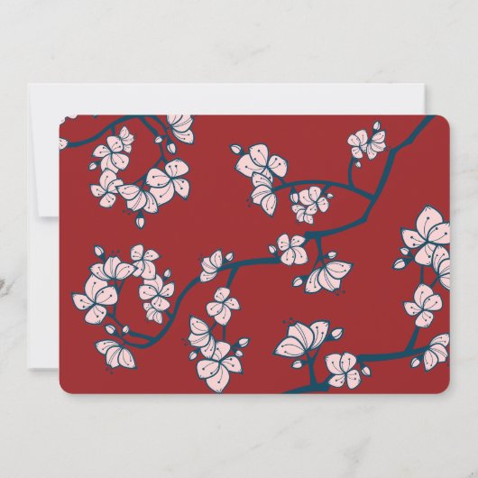 Red Peach bloesems Chinese Double Happiness Foto Save The Date (Achterkant)
