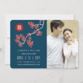 Red Peach bloesems Chinese Double Happiness Foto Save The Date (Voorkant)
