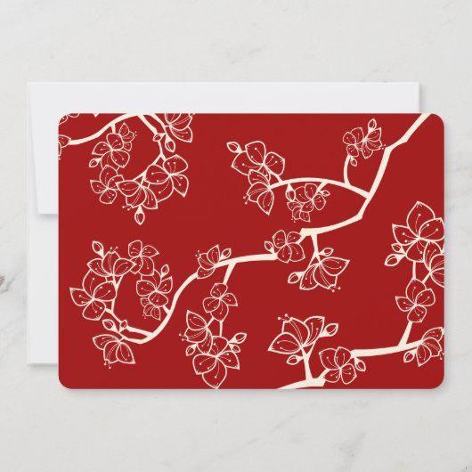 Red Peach bloesems Chinese Double Happiness Foto Save The Date (Achterkant)