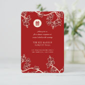 Red Peach bloesems Double Xi Weddenschap Receptie Kaart (Staand voorkant)