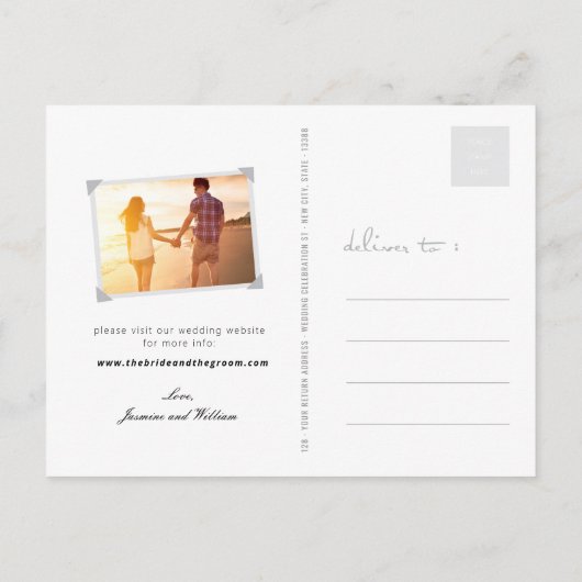 Red Peach bloesems Dubbel geluk sparen de datum Aankondigingskaart (Achterkant)