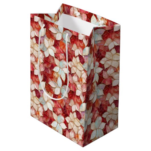 Red Peach Pearl Floral Medium Cadeauzakje (Achterkant Gekanteld)