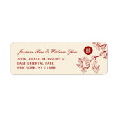 Red Peach/Plum Blossom Double Happiness Address Etiket (Voorkant)