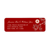 Red Peach/Plum Blossom Double Happiness Address Etiket (Voorkant)