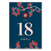 Red Peach/Plum Blossom Double Happiness Wedding Kaart (Achterkant)