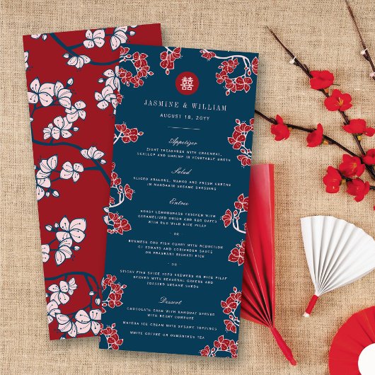 Red Peach/Plum Blossom Double Happiness Wedding Menu
