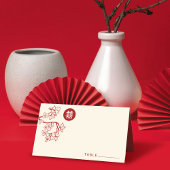 Red Peach/Plum Blossom Double Happiness Wedding Plaatskaartje