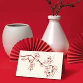 Red Peach/Plum Blossom Double Happiness Wedding Plaatskaartje