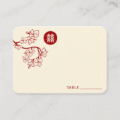 Red Peach/Plum Blossom Double Happiness Wedding Plaatskaartje (Voorkant)