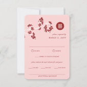 Red Peach/Plum Blossom Double Happiness Wedding RSVP Kaartje (Voorkant)