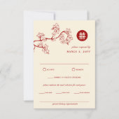 Red Peach/Plum Blossom Flowers Chic Asian Wedding RSVP Kaartje (Voorkant)