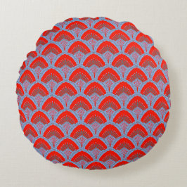 Red Peacock Feather Round Pillow | One Owl Artist Rond Kussen