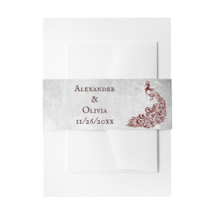 Red Peacock Leaf Vine Invite Belly Band Uitnodigingen Wikkel