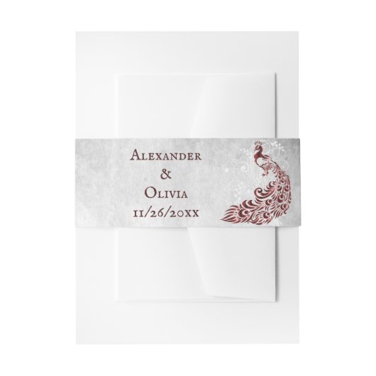 Red Peacock Leaf Vine Invite Belly Band Uitnodigingen Wikkel (Voorkant Voorbeeld)