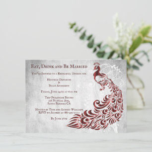 Red Peacock Leaf Vine Rehearsal Dinner Invite Kaart