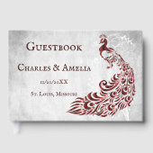 Red Peacock Leaf Vine Wedding Guestbook Gastenboek (Voorkant)