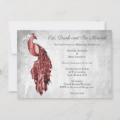 Red Peacock Rehearsal Dinner Invitation Kaart (Voorkant)