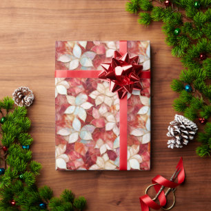 Red Pearl Peach Floral Cadeaupapier