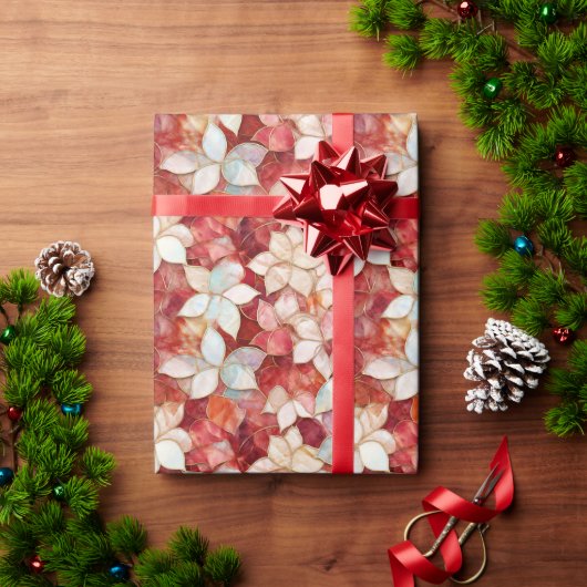 Red Pearl Peach Floral Cadeaupapier (Feestdagen Geschenken)