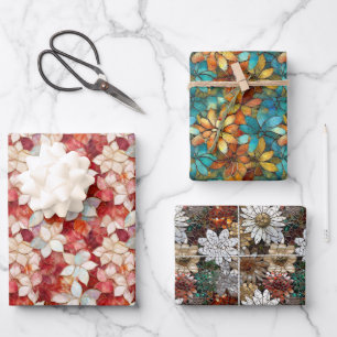 Red Pearl Peach Floral Inpakpapier Vel