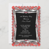 Red Pearls Birthday Party Black Silver Foto B Kaart (Achterkant)