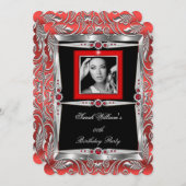 Red Pearls Birthday Party Black Silver Foto B Kaart (Voorkant / Achterkant)