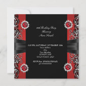 Red Pearls Birthday Party Black Silver Foto Kaart (Achterkant)