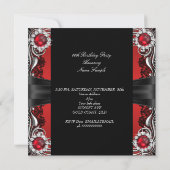 Red Pearls Birthday Party Black Silver Photo 2 Kaart (Achterkant)