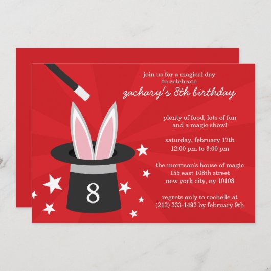 Red Peek-a-Boo Rabbit Custom Magic Birthday Party Kaart (Voorkant / Achterkant)