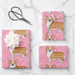 Red Pembroke Welsh Corgi Love Heart Pattern Pink Inpakpapier Vel