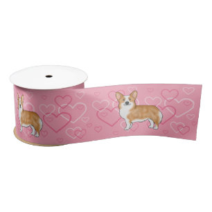 Red Pembroke Welsh Corgi Love Heart Pattern Pink Satijnen Lint
