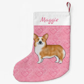 Red Pembroke Welsh Corgi op Pink Hearts met naam Kleine Kerstsok (Achterkant)