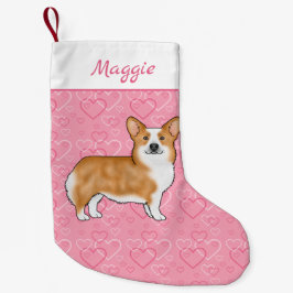 Red Pembroke Welsh Corgi op Pink Hearts met naam Kleine Kerstsok
