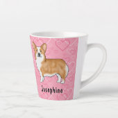 Red Pembroke Welsh Corgi op Pink Hearts met naam Latte Mok (Rechts)