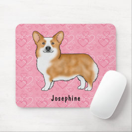 Red Pembroke Welsh Corgi op Pink Hearts met naam Muismat