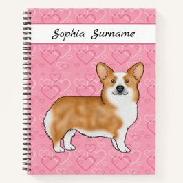 Red Pembroke Welsh Corgi op Pink Hearts met naam Notitieboek