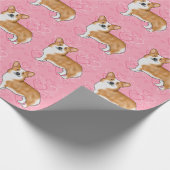Red Pembroke Welsh Corgi Pink Love Heart Pattern Cadeaupapier (Hoek)