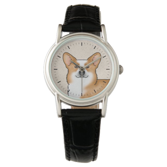 Red Pembroke Welsh Corgi Schattige hondenhoofdport Horloge (Voorkant)