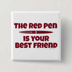 Red Pen Editor Beste Vriend Schrijfproces Vierkante Button 5,1 Cm